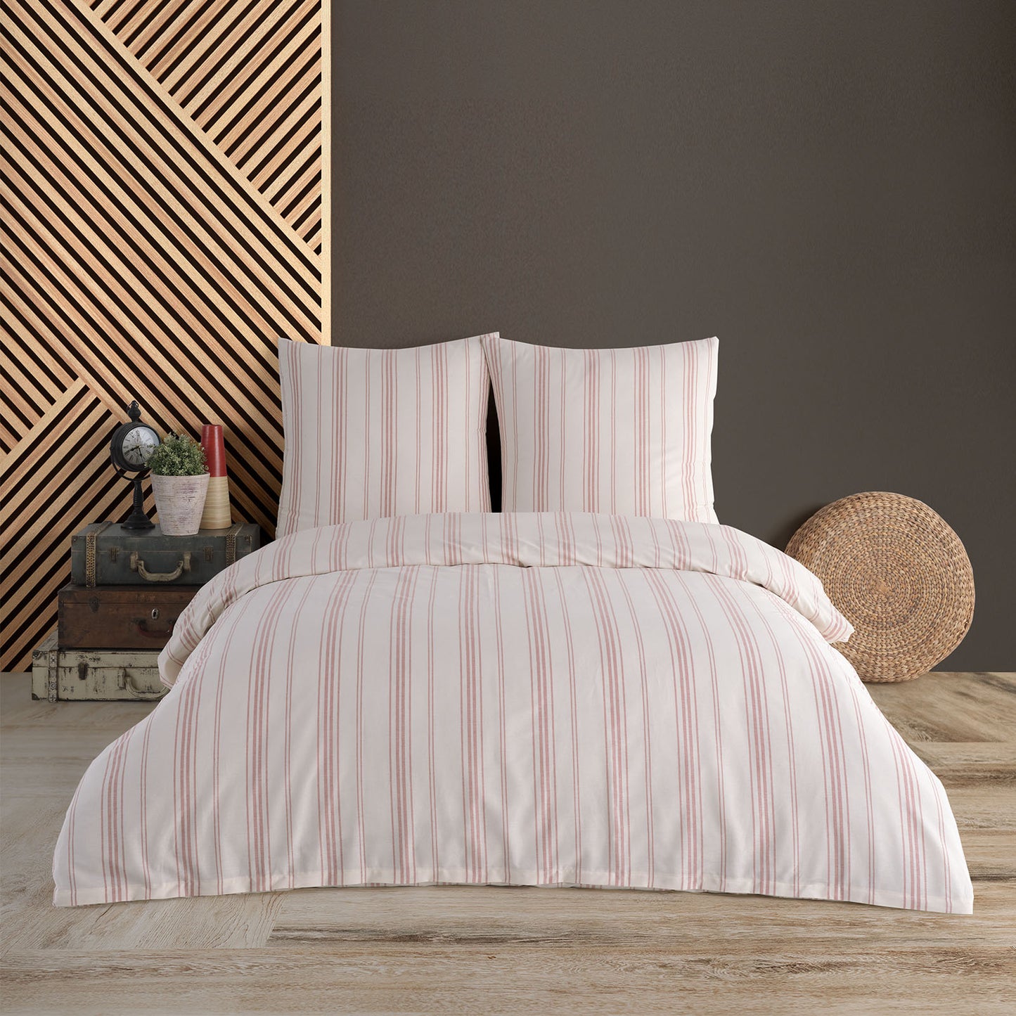 Linge de lit naturel, teint en fil, fermeture éclair, 100% coton, rayé