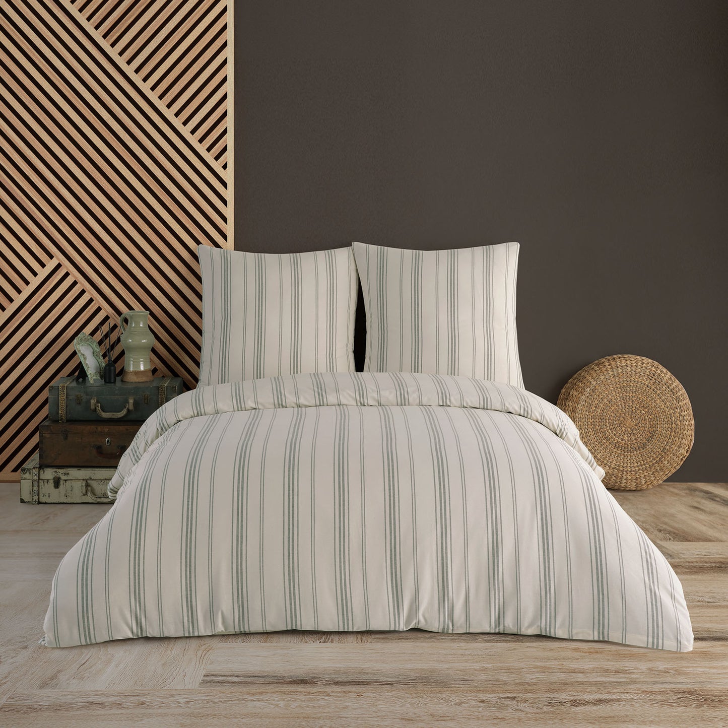 Linge de lit naturel, teint en fil, fermeture éclair, 100% coton, rayé