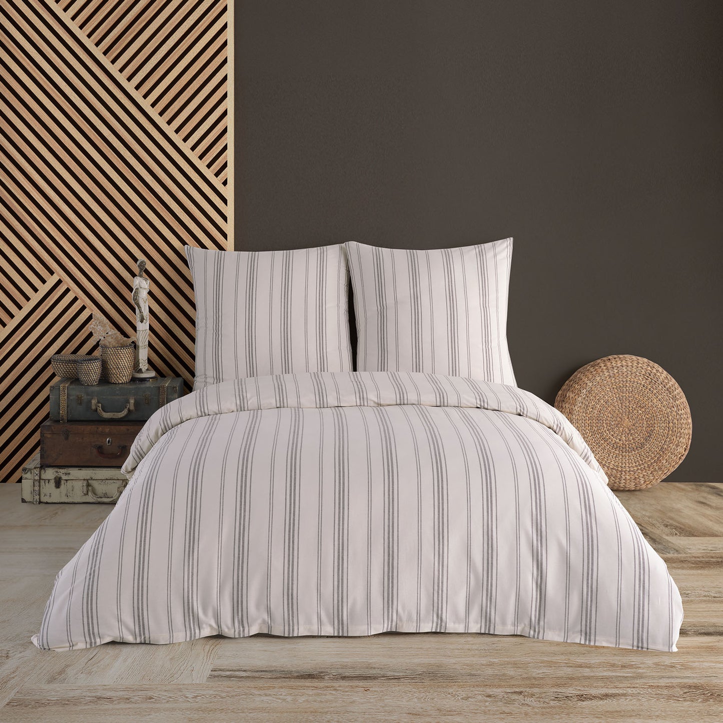 Linge de lit naturel, teint en fil, fermeture éclair, 100% coton, rayé