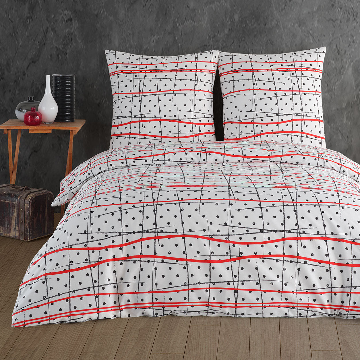 Parure de lit renforcée "Lara", 100% coton, fermeture éclair, taie d'oreiller 80x80 cm