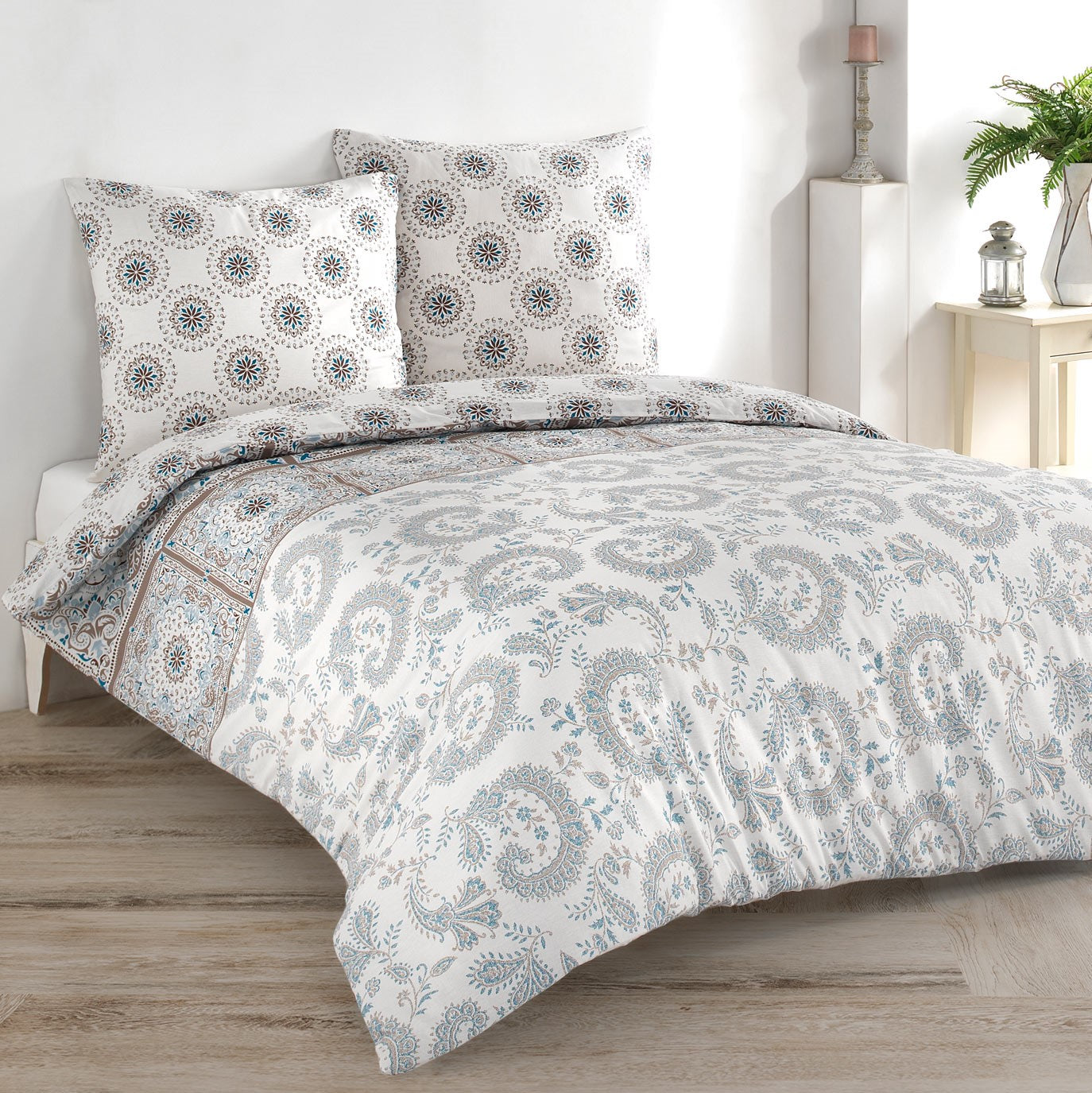 3 teiliges Bettwäsche Set 200x200 cm Baumwolle Renforce mit Reißverschluss - buymax