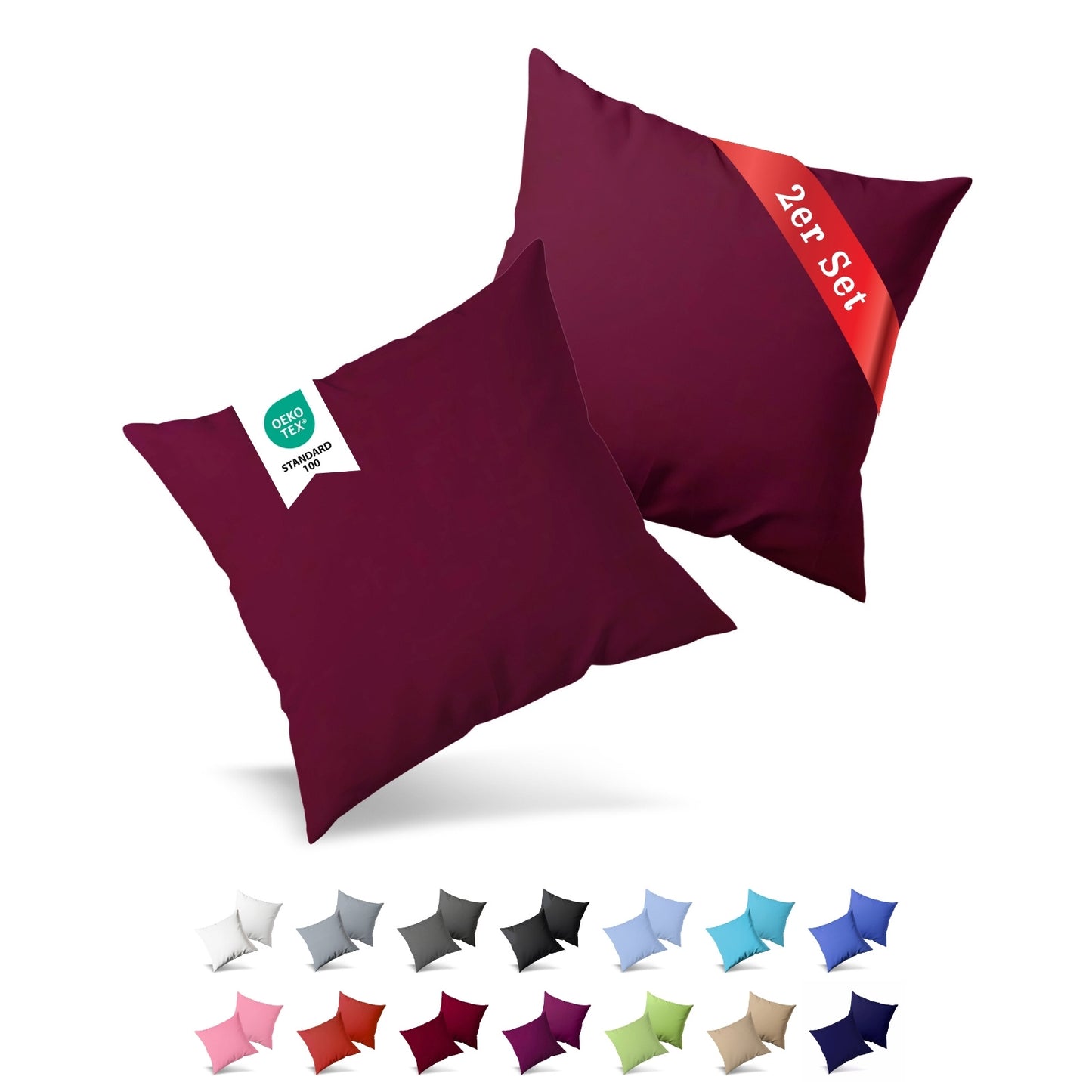 Jersey Kissenbezug, 2er-Set, 40x60 cm, Bordeaux