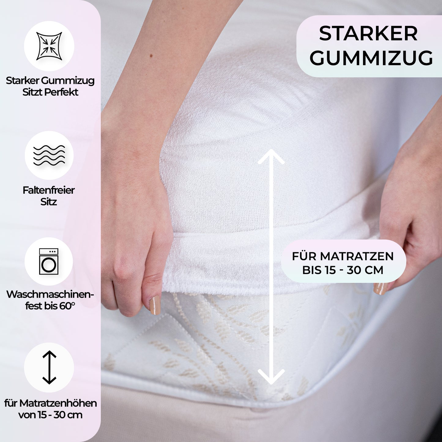 Matratzenschoner-Rundumgummi- Wasserdicht, 15-30cm