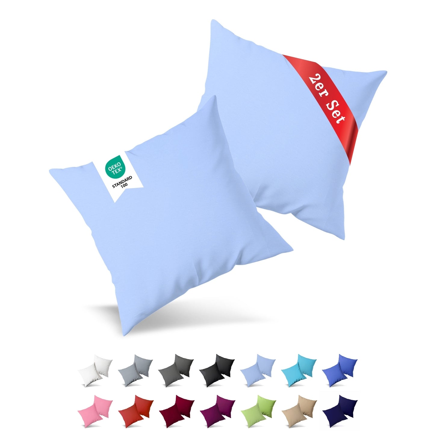 Jersey Kissenbezug, 2er-Set, 40x60 cm, Hellblau