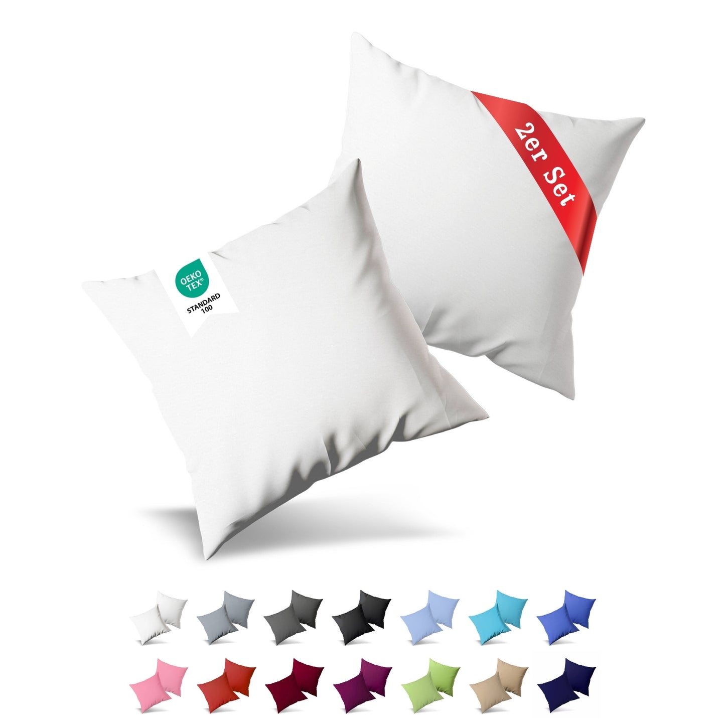 Jersey Kissenbezug, 2er-Set, 40x60 cm, Weiß
