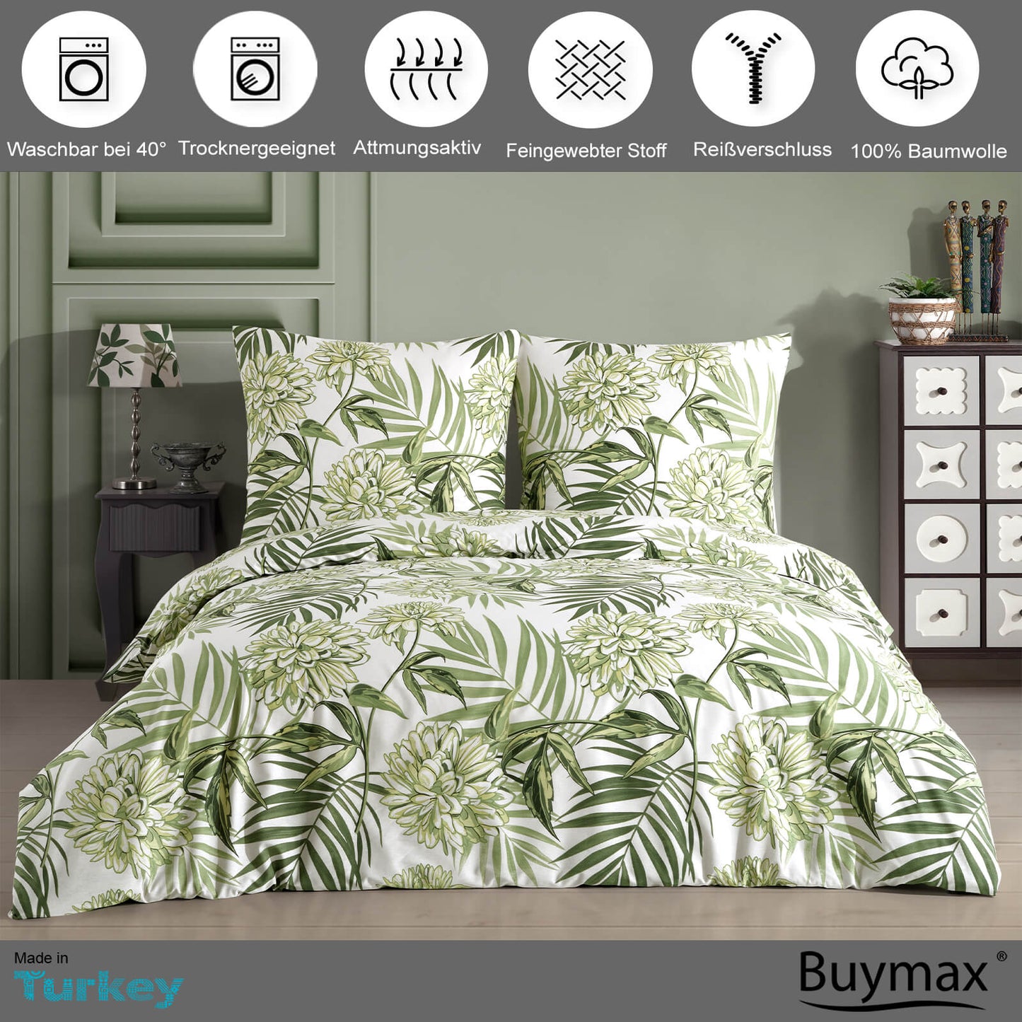 Renforcé Bettwäsche "amazing green" aus Baumwolle - Buymax