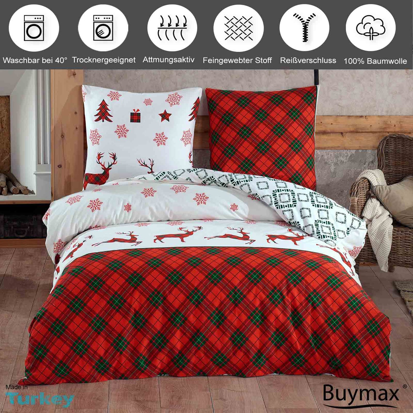 Biber Bettwäsche „Merry Christmas“ – 100% Baumwolle, Warm & Weich – Buymax