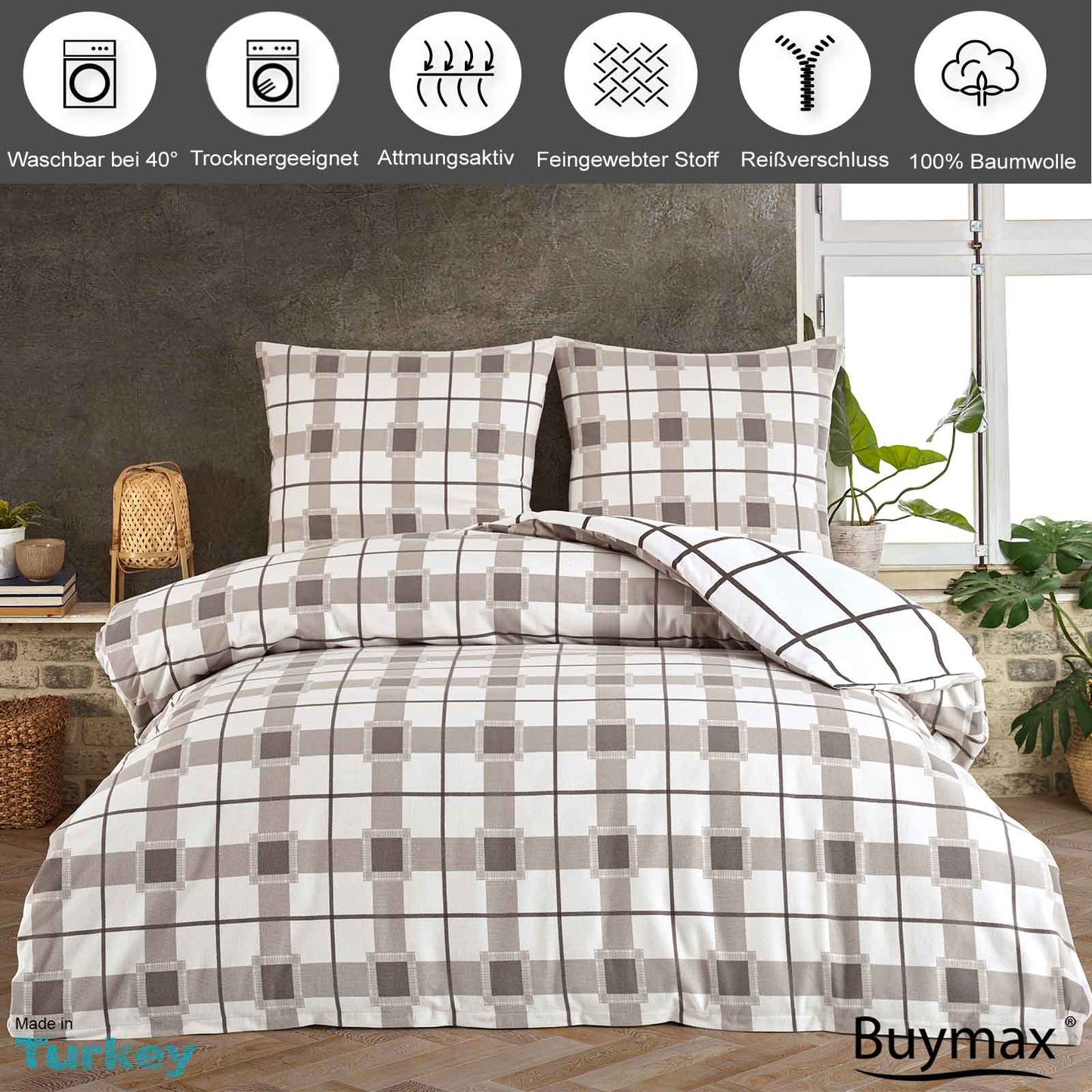 Biber Bettwäsche „Nuevo“ – 100% Baumwolle, Kuschelig & Warm – Buymax