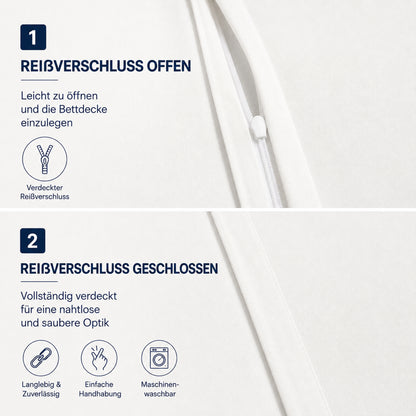 4 teilig Bettwäsche 155x220 Baumwolle Renforce mit Reißverschluss Solene_Grau