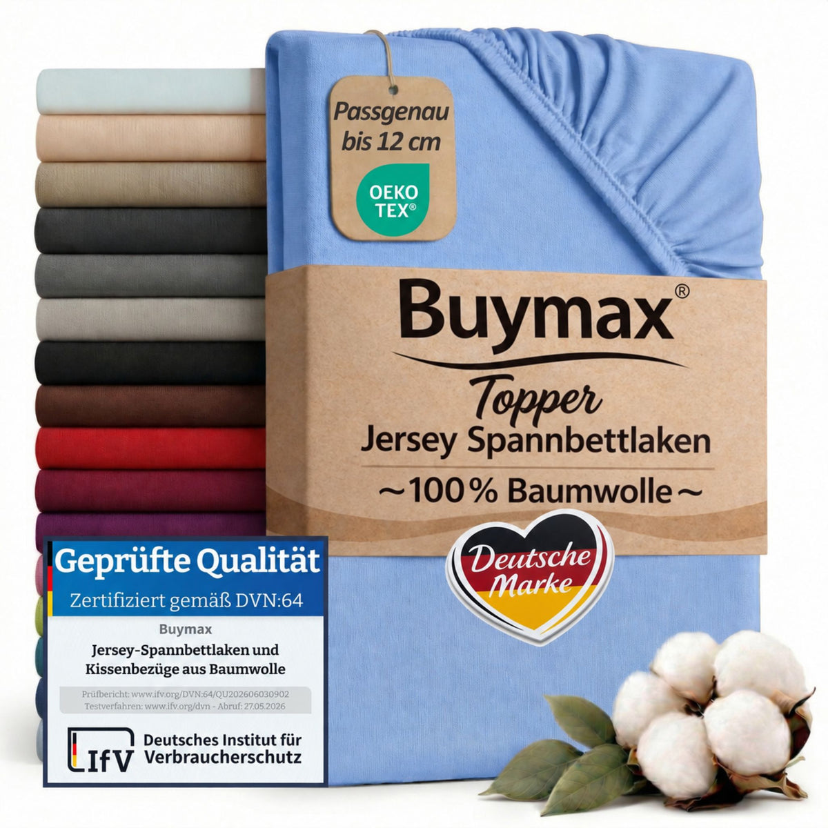 Topper Jersey Spannbettlaken 120x200 cm – Hellblau – Bild 1