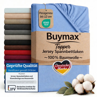 Topper Jersey Spannbettlaken 120x200 cm – Hellblau – Bild 1