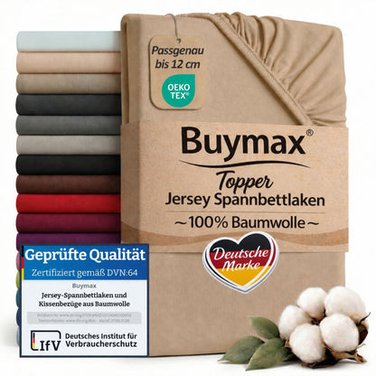 Topper Jersey Spannbettlaken 120x200 cm – Sand – Bild 1