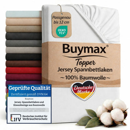 Topper Jersey Spannbettlaken 120x200 cm – Weiß – Bild 1