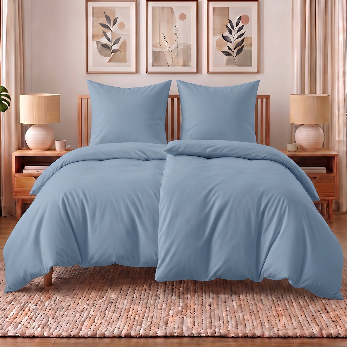 4 teilig Bettwäsche 155x220 Renforcé Uni Hellblau – Bild 1