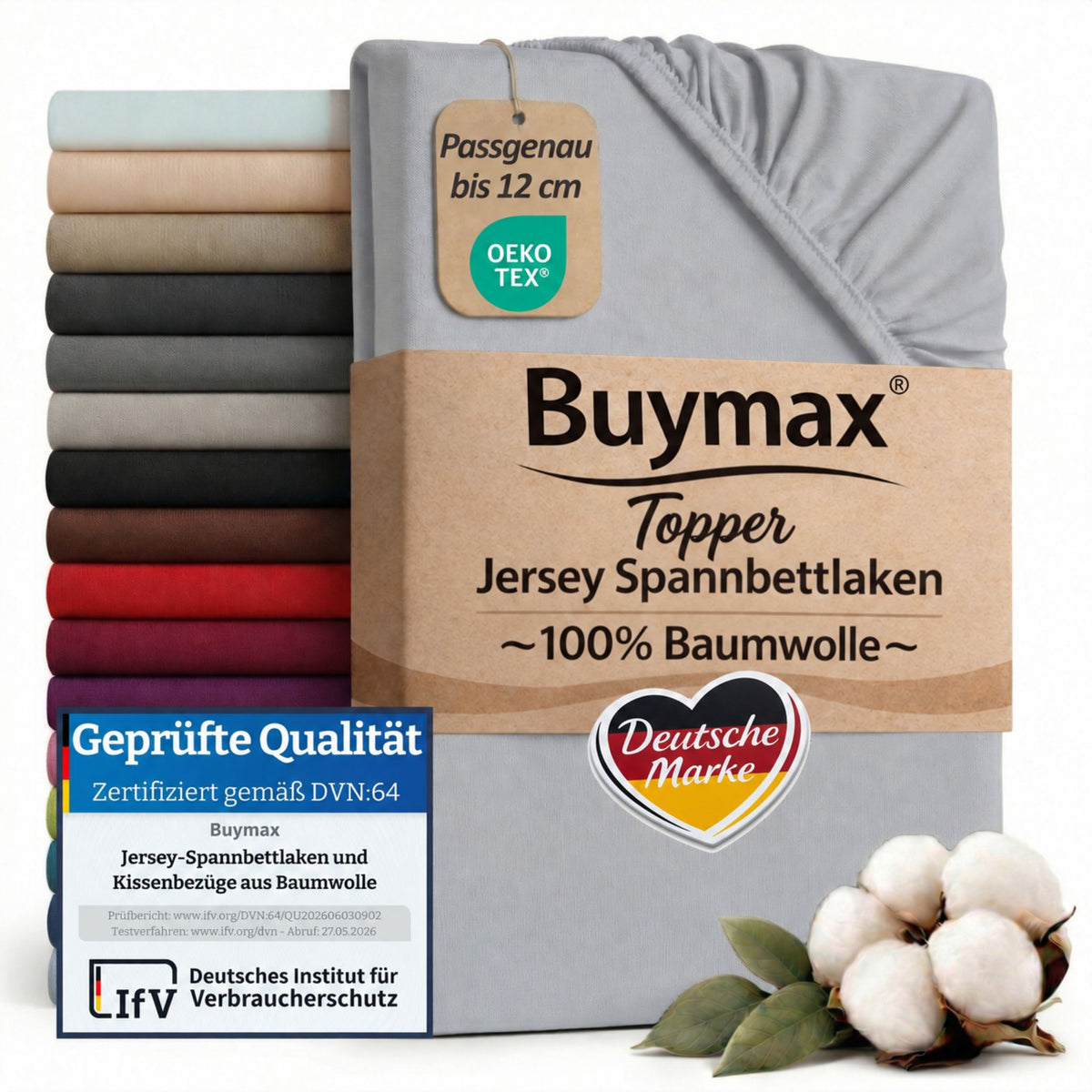 Topper Jersey Spannbettlaken 120x200 cm – Silber – Bild 1