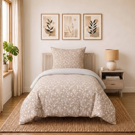 Bettwäsche Meadow Beige, Reißverschluss, 80x80 cm Kissenbezug, Polycotton – Bild 1