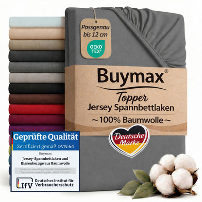 Topper Jersey Spannbettlaken 120x200 cm – Anthrazitgrau – Bild 1