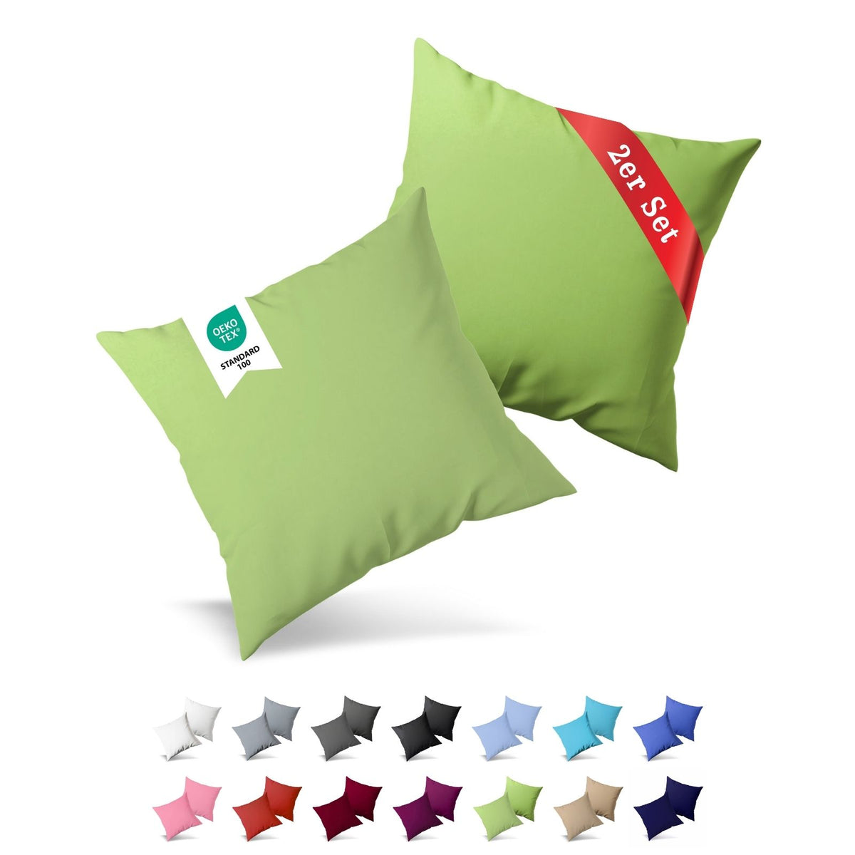 Jersey Kissenbezug, 2er-Set, 40x80 cm – Apfelgrün – Bild 1