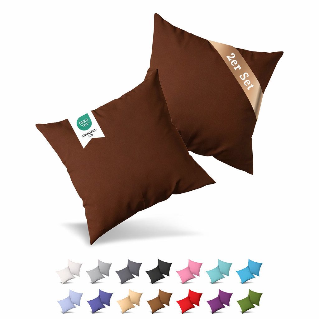 Jersey Kissenbezug, 2er-Set, 80x80 cm – Braun – Bild 1
