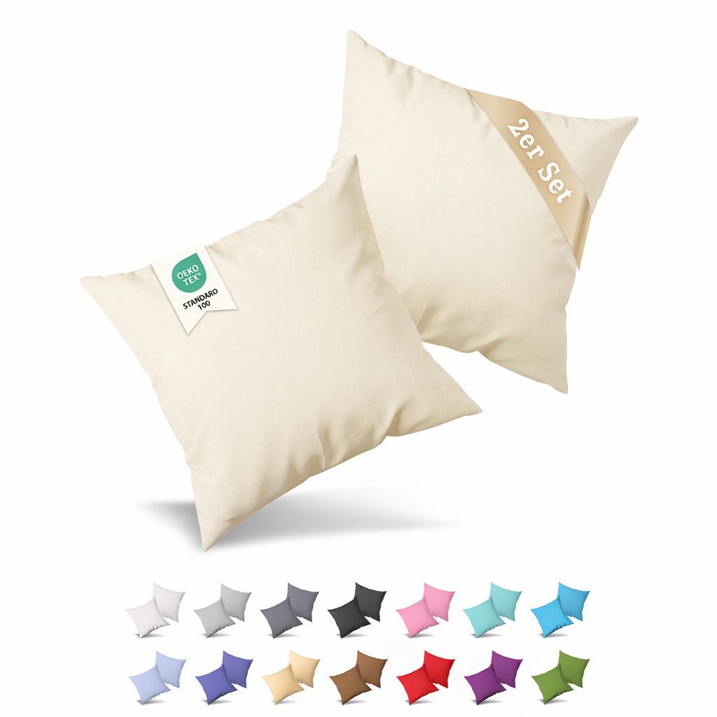 Jersey Kissenbezug, 2er-Set, 80x80 cm – Cream – Bild 1