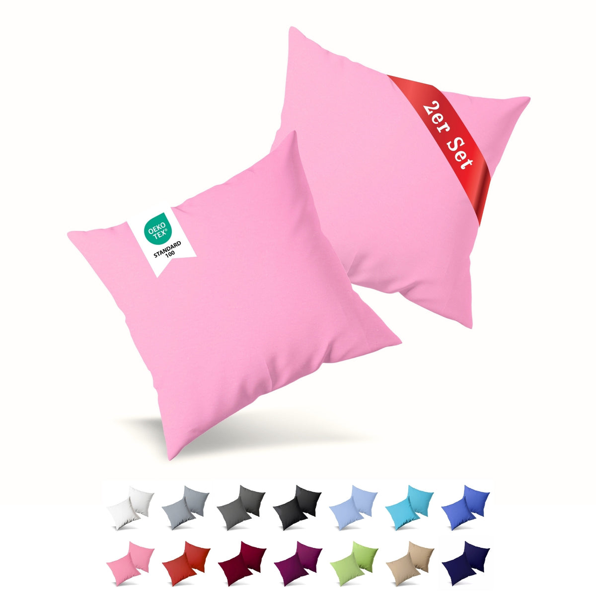 Jersey Kissenbezug, 2er-Set, 40x60 cm – Rosa – Bild 1
