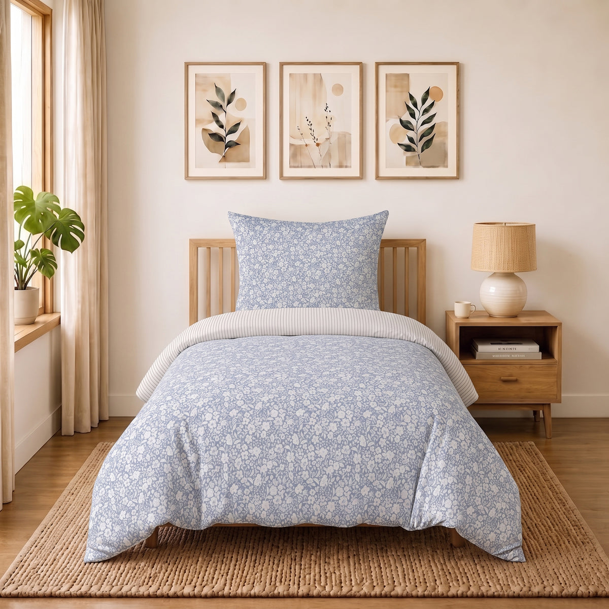 Bettwäsche Meadow Blau, Reißverschluss, 80x80 cm Kissenbezug, Polycotton – Bild 1