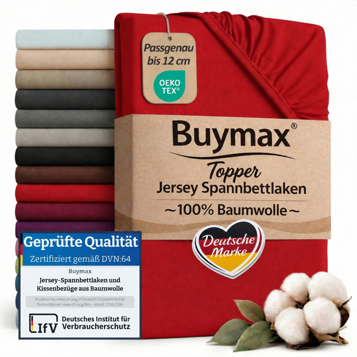 Topper Jersey Spannbettlaken 120x200 cm – Rot – Bild 1