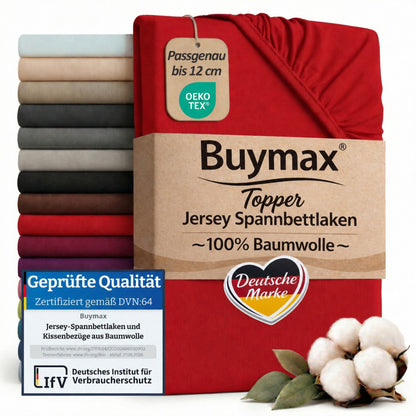 Topper Jersey Spannbettlaken 120x200 cm – Rot – Bild 1
