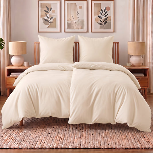 4 teilig Bettwäsche 135x200 Renforcé Uni Creme – Bild 1