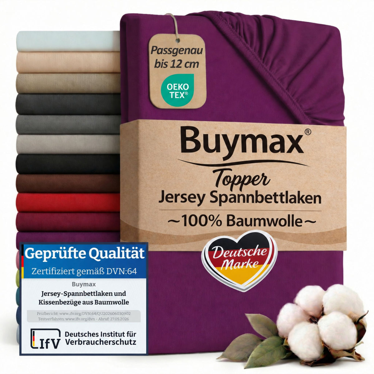Topper Jersey Spannbettlaken 120x200 cm – Aubergine – Bild 1