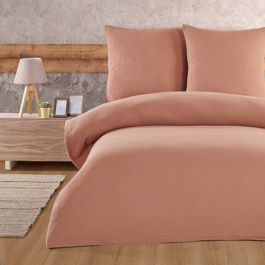 Buymax® Musselin Bettwäsche Set aus Baumwolle, Beige, 155x220 cm