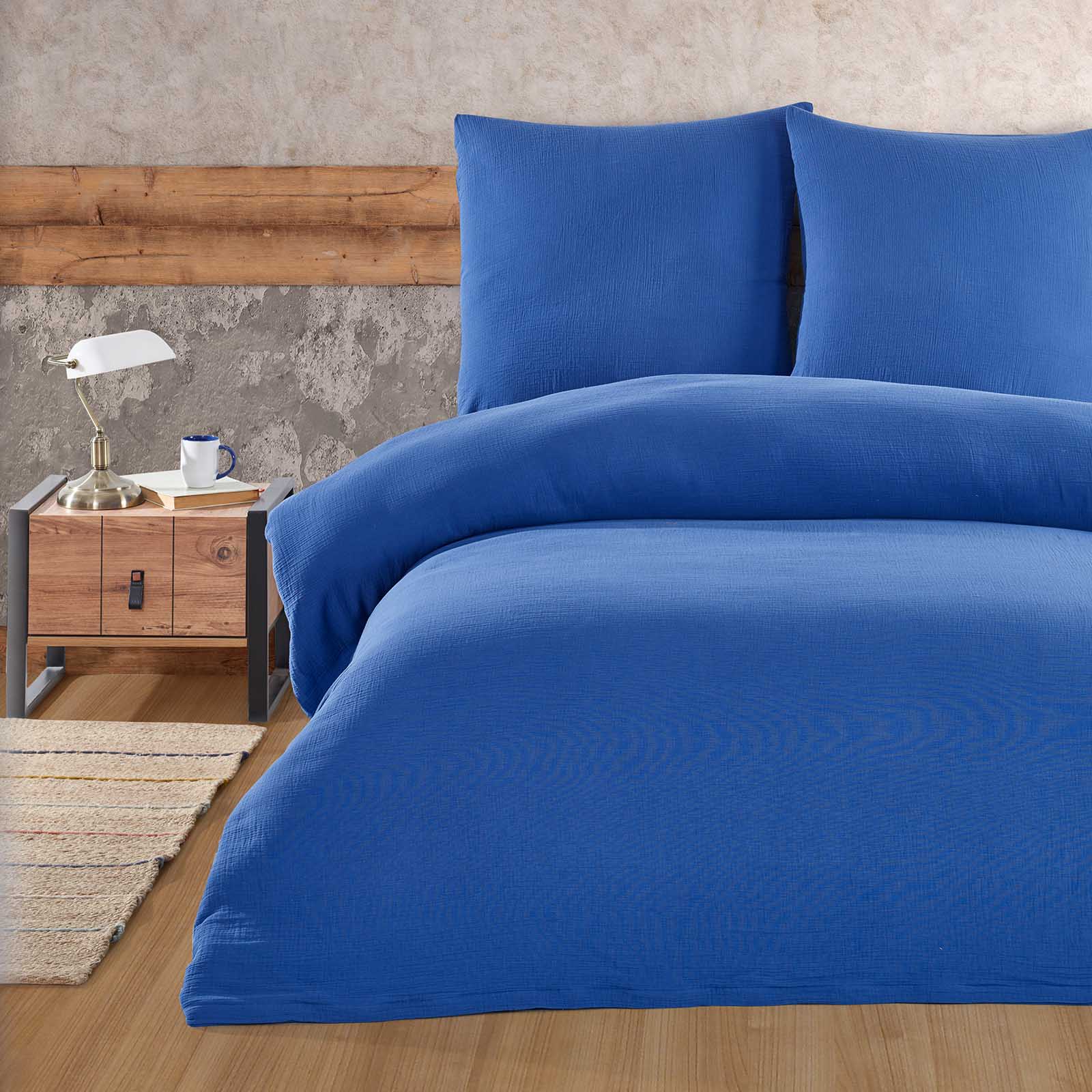 Buymax® Musselin Bettwäsche Set aus Baumwolle, Blau, 155x220 cm