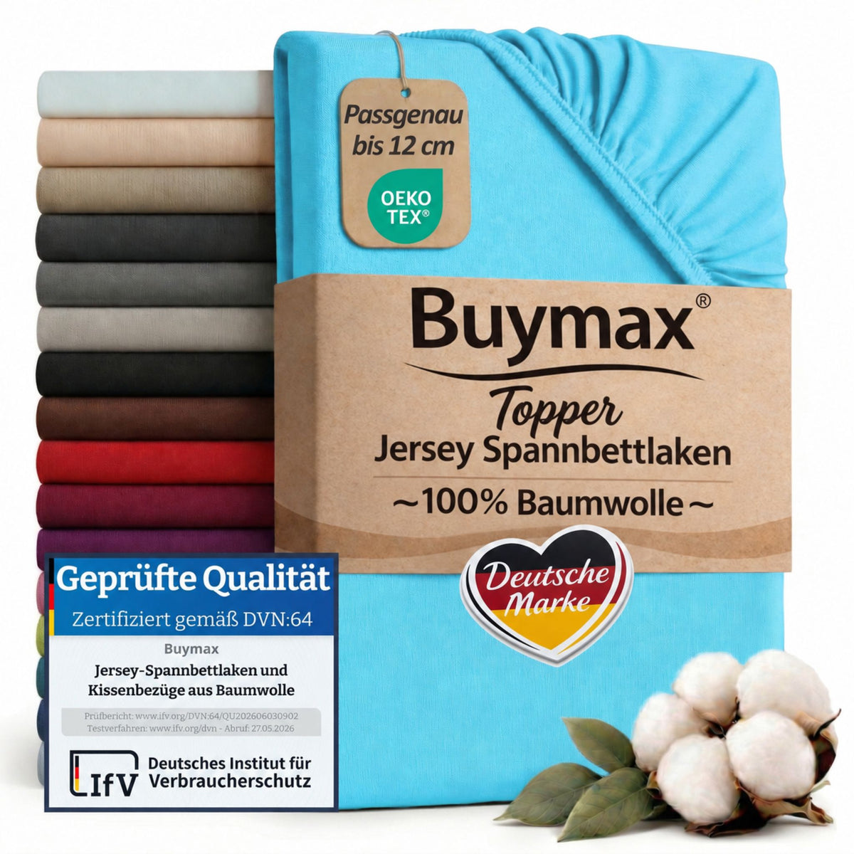 Topper Jersey Spannbettlaken 120x200 cm – Türkis – Bild 1