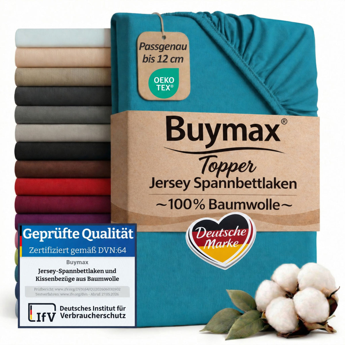 Topper Jersey Spannbettlaken 120x200 cm – Petrol – Bild 1