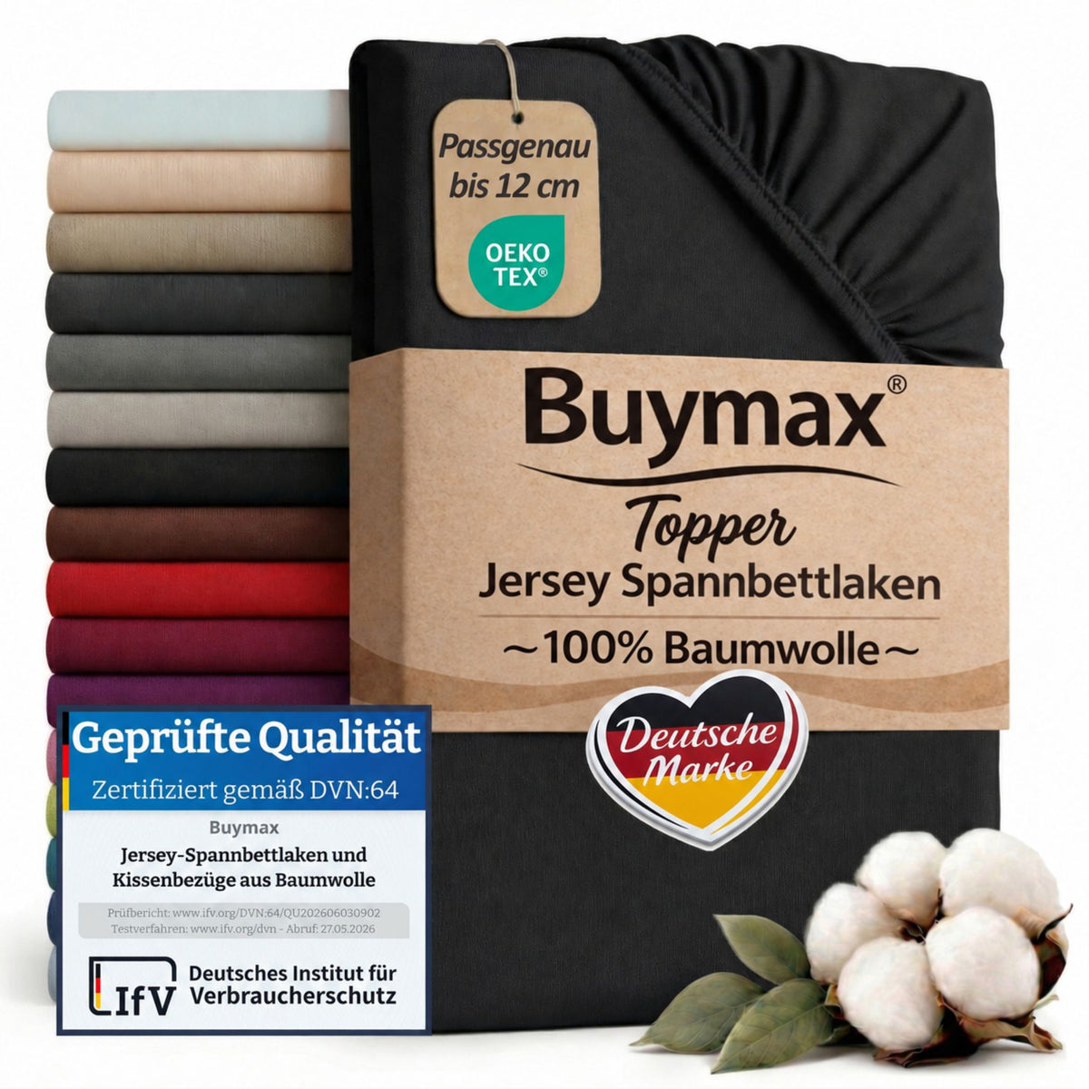 Topper Jersey Spannbettlaken 120x200 cm – Schwarz – Bild 1