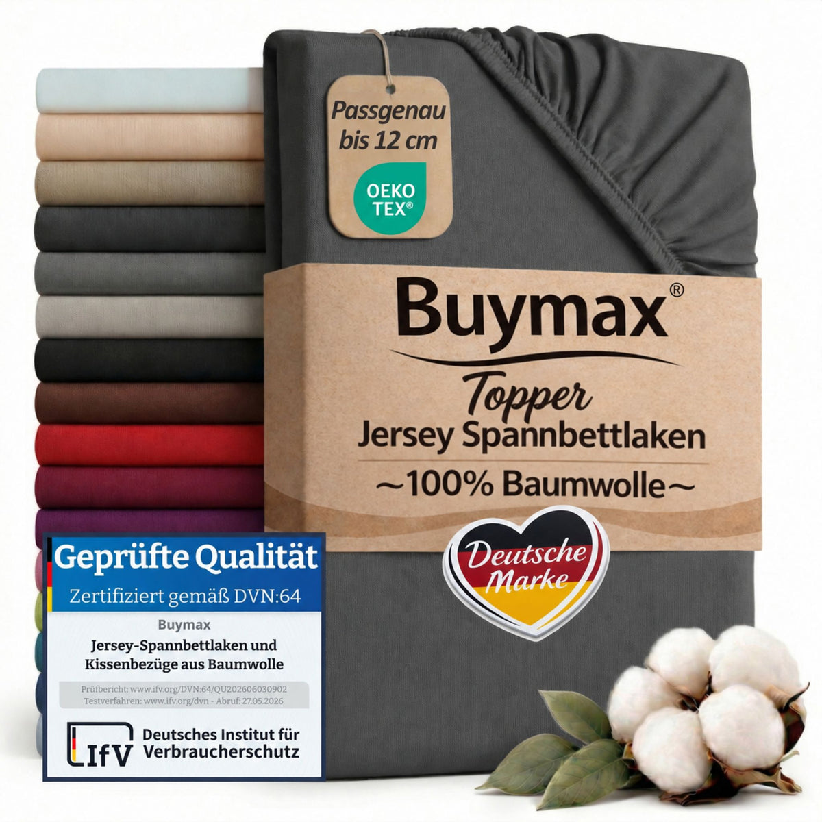 Topper Jersey Spannbettlaken 120x200 cm – Anthrazit – Bild 1