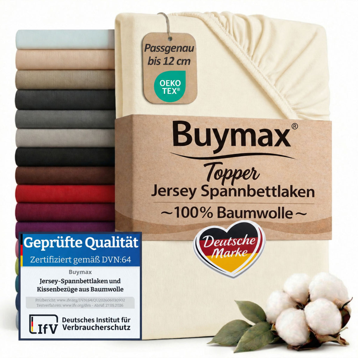 Topper Jersey Spannbettlaken 120x200 cm – Beige – Bild 1