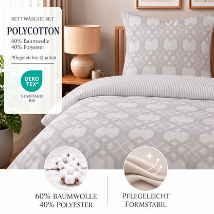 Bettwäsche Nexus Grau, Reißverschluss, 80x80 cm Kissenbezug, Polycotton – Bild 2