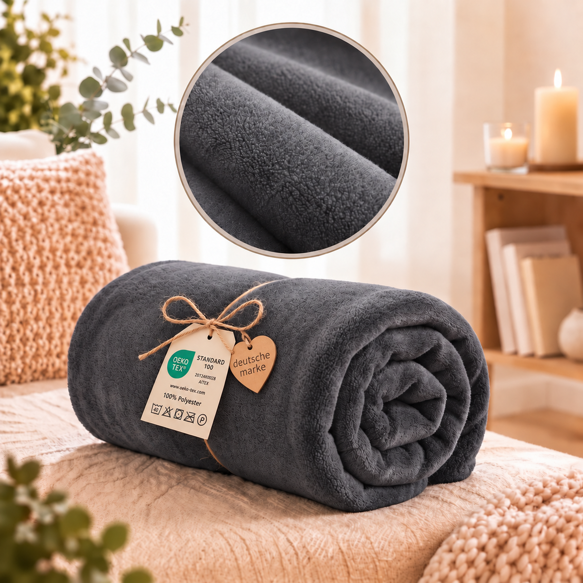 Farbe: Anthrazit | Kuscheldecke Materialdetail

