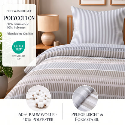 Bettwäsche Emma Beige, Reißverschluss, 80x80 cm Kissenbezug, Polycotton – Bild 2