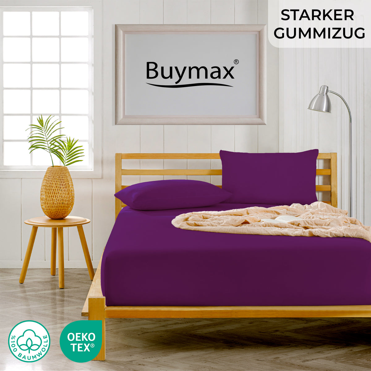 Topper Jersey Spannbettlaken 120x200 cm – Aubergine – Bild 2