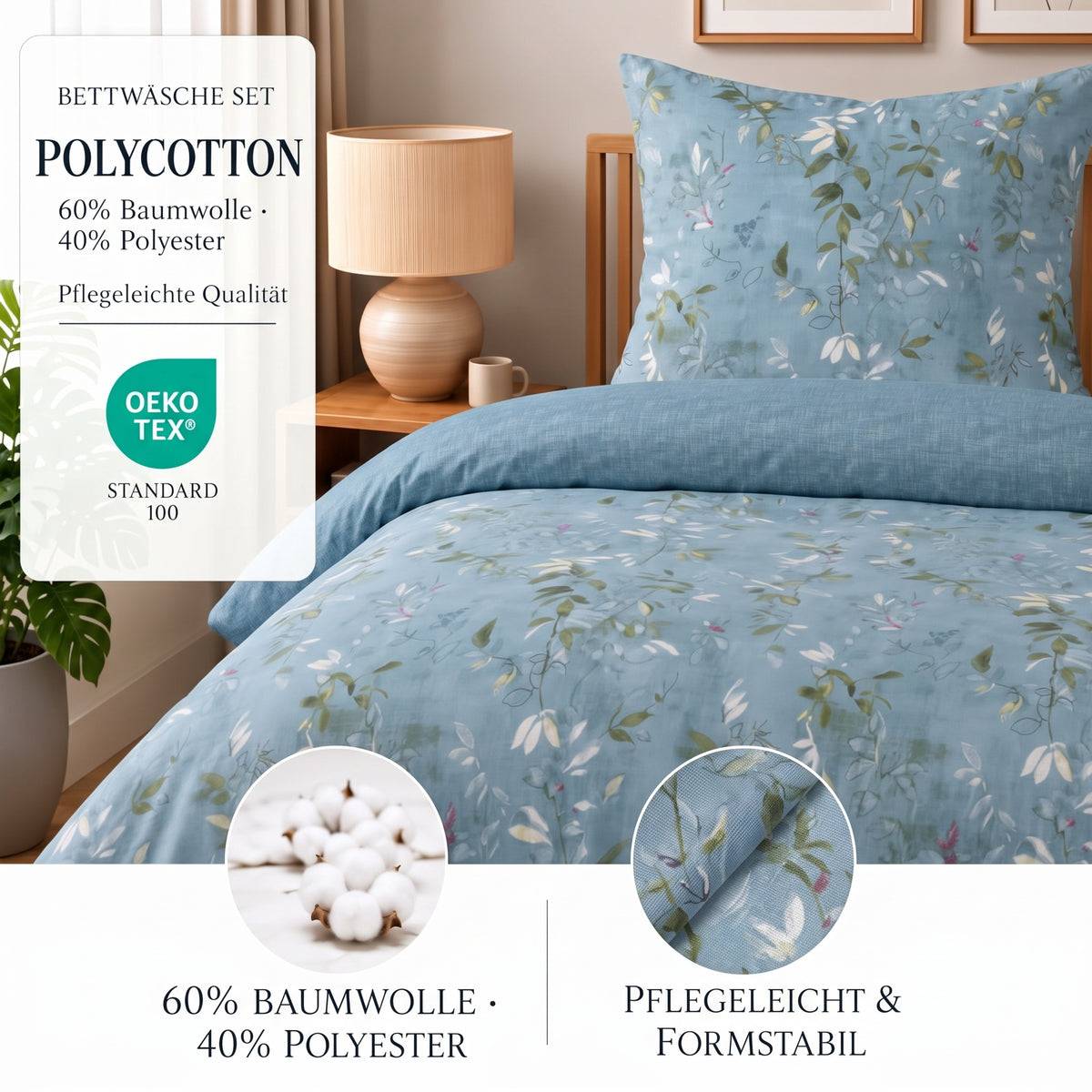 Bettwäsche Orville, Reißverschluss, 80x80 cm Kissenbezug, Polycotton – Bild 3
