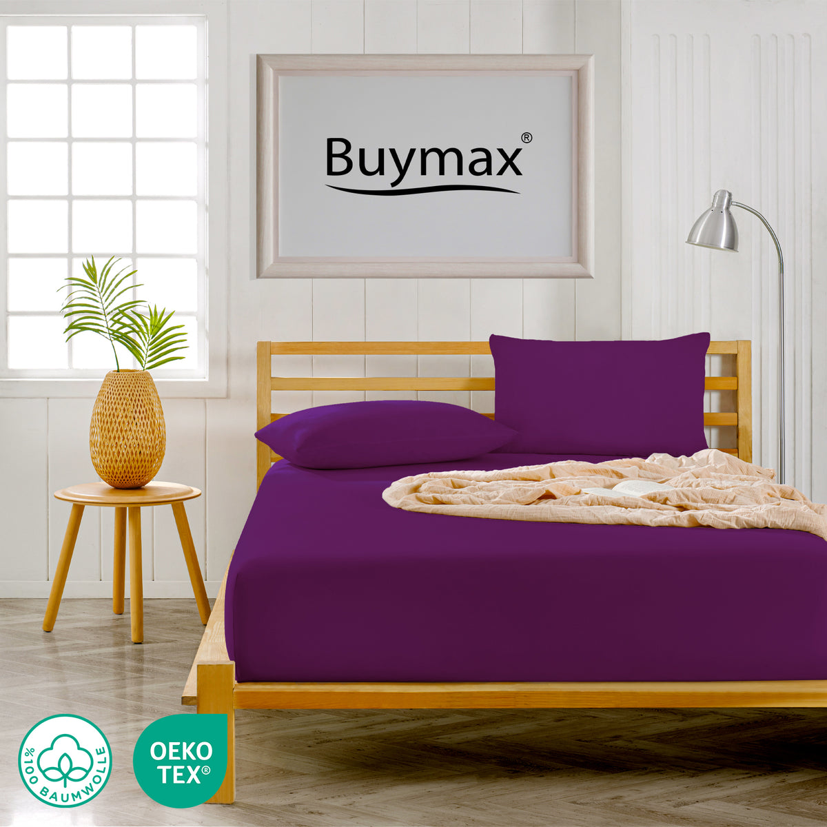 Jersey Kissenbezug, 2er-Set, 80x80 cm – Aubergine – Bild 2