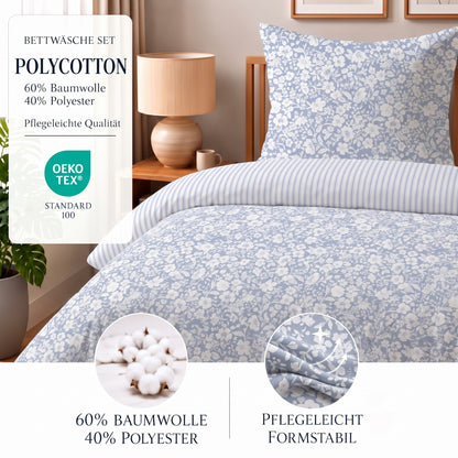 Bettwäsche Meadow Blau, Reißverschluss, 80x80 cm Kissenbezug, Polycotton – Bild 3