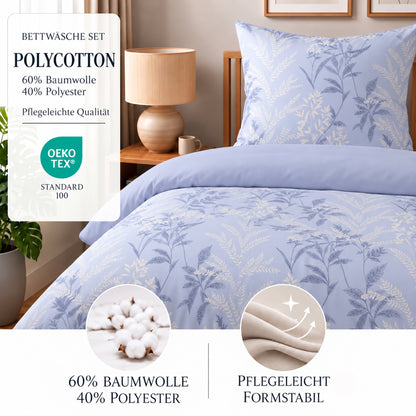 Bettwäsche Nobel Blau, Reißverschluss, 80x80 cm Kissenbezug, Polycotton – Bild 2