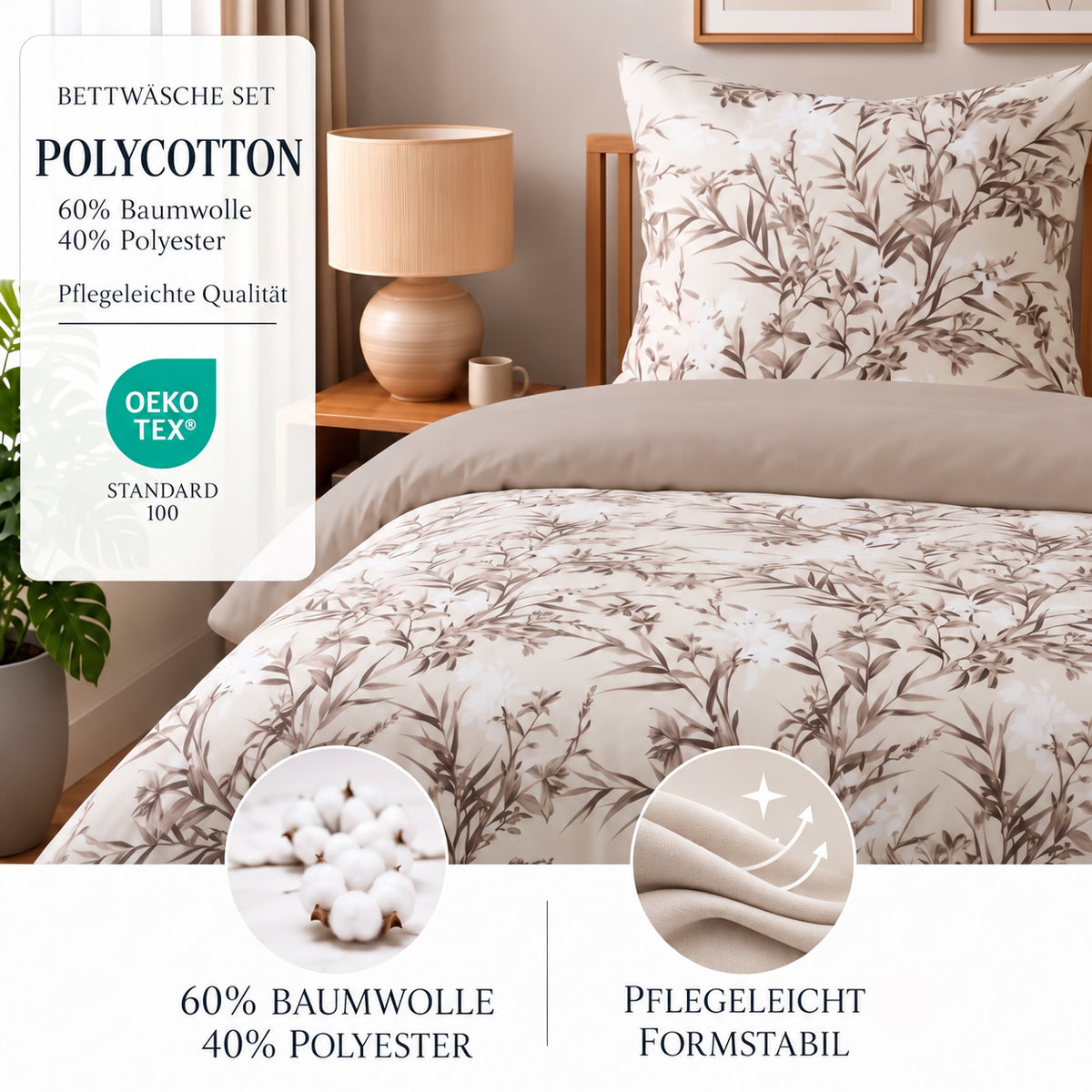 Bettwäsche "Yaprak", Reißverschluss, 80x80 cm Kissenbezug,Polycotton