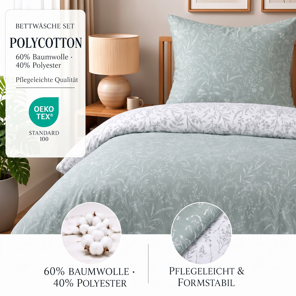 Bettwäsche Blossom, Reißverschluss, 80x80 cm Kissenbezug, Polycotton – Bild 3