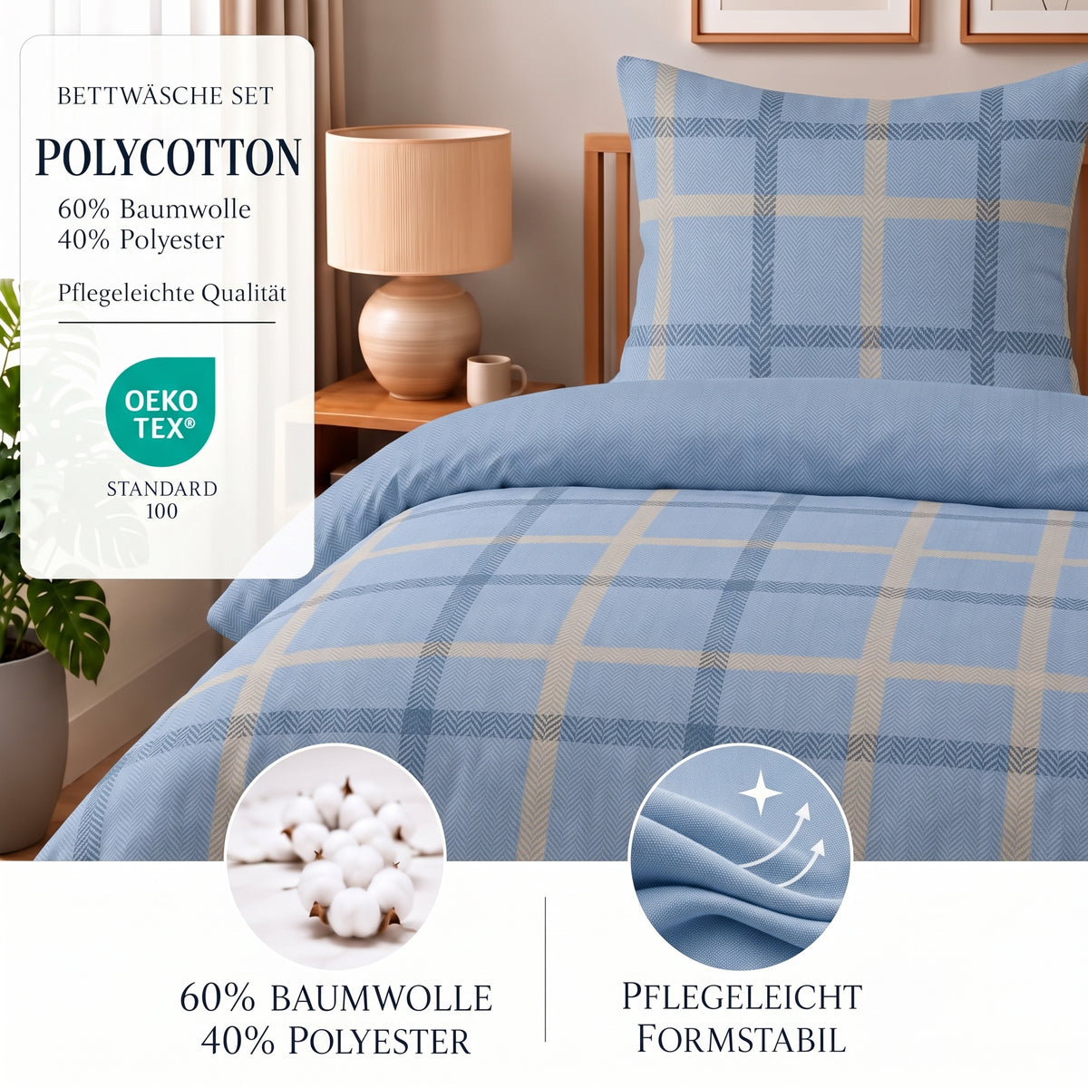 Bettwäsche Peak Dunkelblau, Reißverschluss, 80x80 cm Kissenbezug, Polycotton – Bild 2