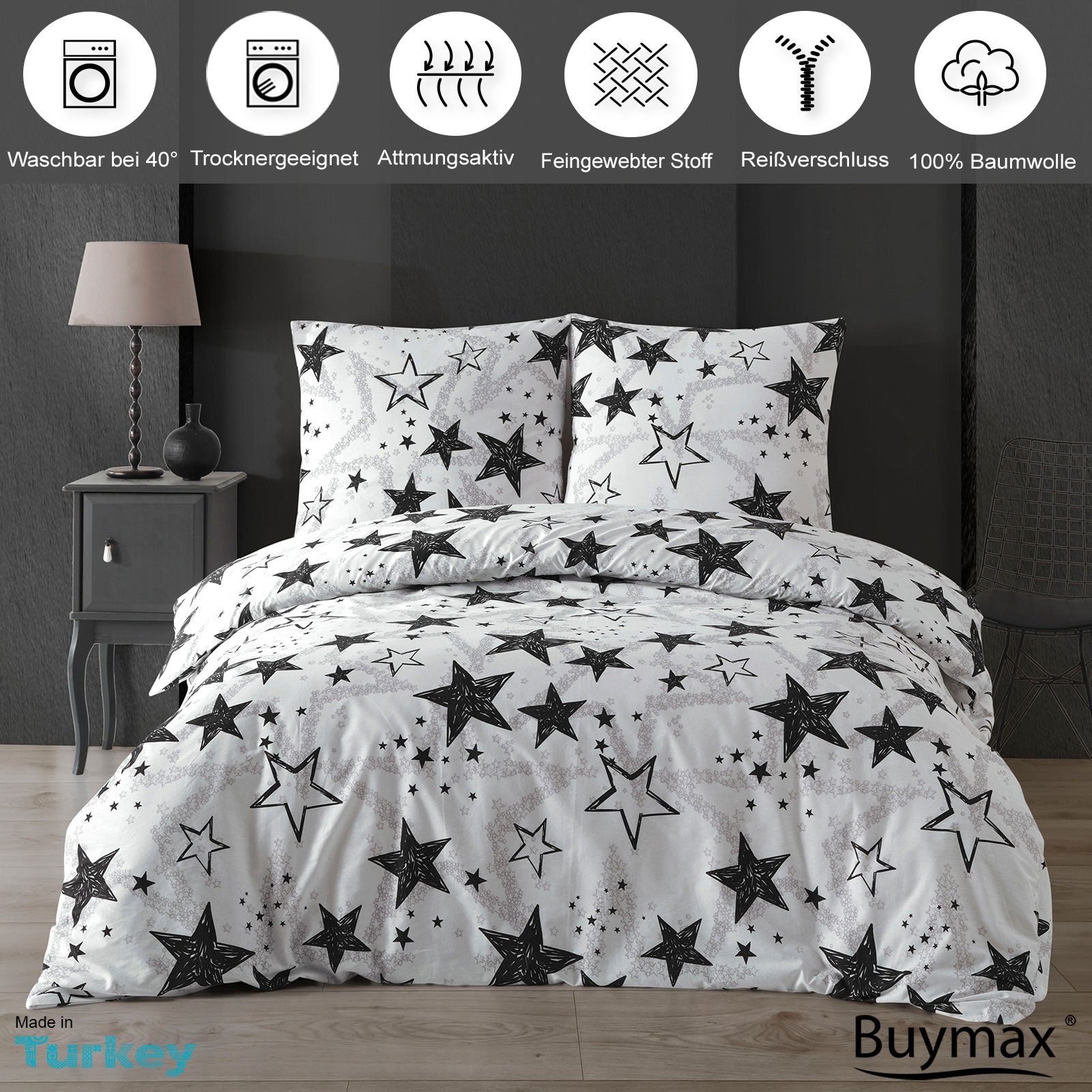 Renforcé bed linen set "Stella", 100% cotton, zipper, 80x80 cm pillowcase