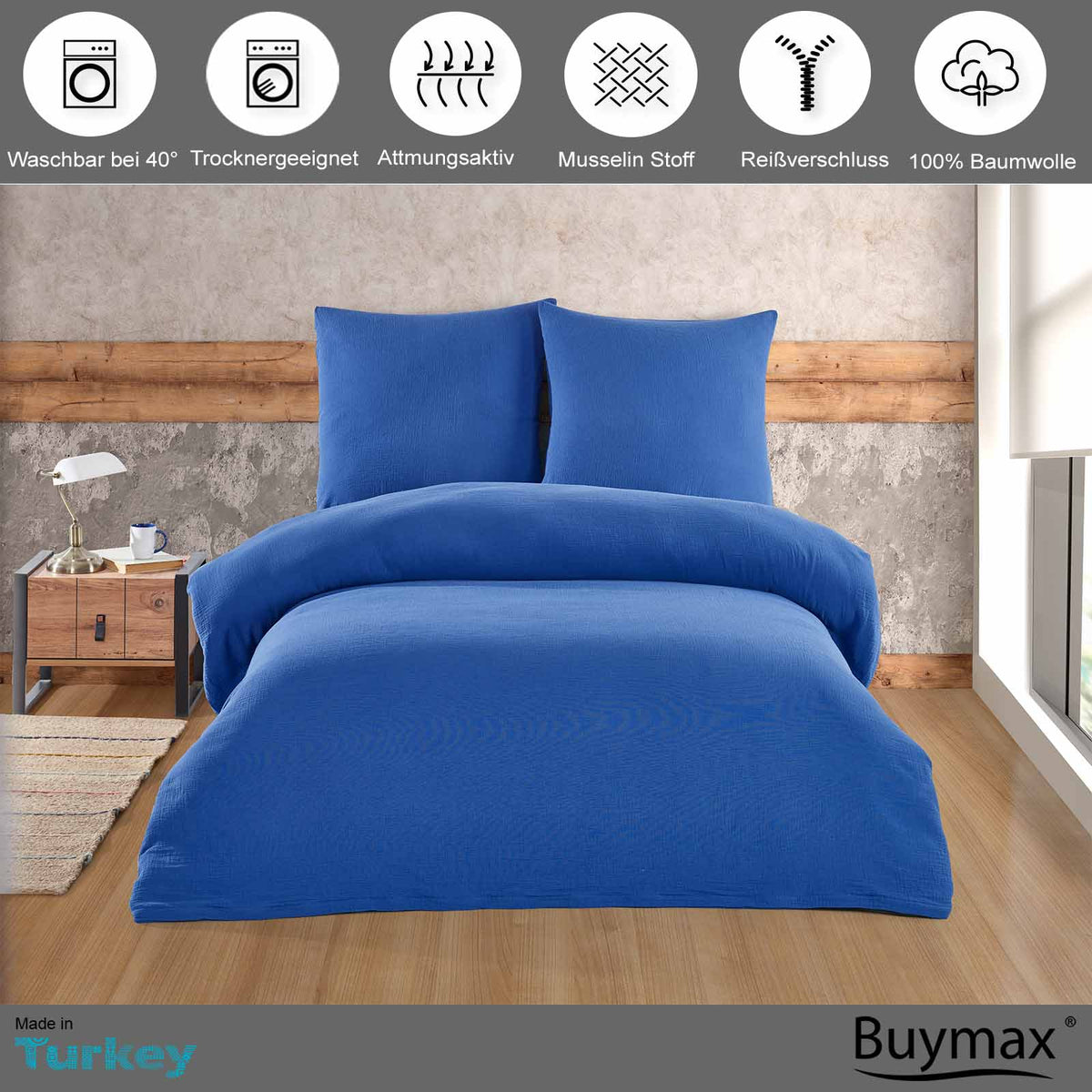 Musselin Bettwäsche Set, Uni, 100% Baumwolle, 80x80 cm Kissenbezug – Buymax